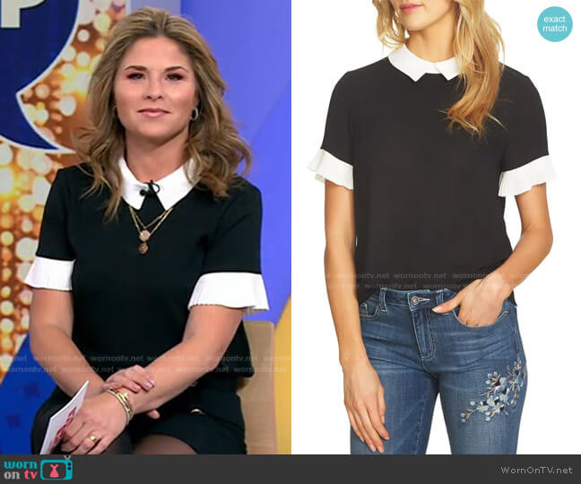 Cece Pleat Sleeve Collared Crepe Blouse worn by Jenna Bush Hager on Today