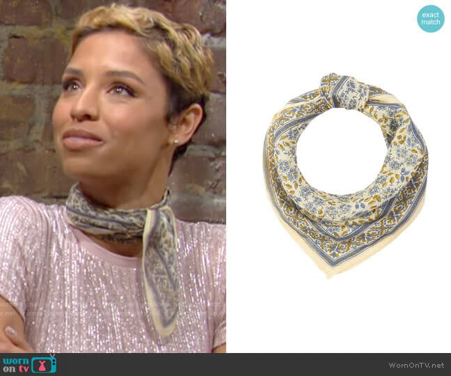 Chan Luu Floral Print Bandana in Seed Pearl worn by Elena Dawson (Brytni Sarpy) on The Young and the Restless