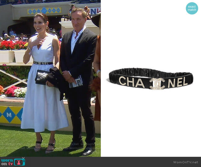 Chanel Lambskin Crystal Logo Belt worn by Heather Dubrow on The Real Housewives of Orange County