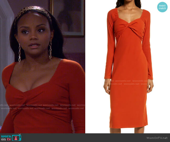 Charles Henry Twist Front Long Sleeve Midi Dress worn by Chanel Dupree (Raven Bowens) on Days of our Lives
