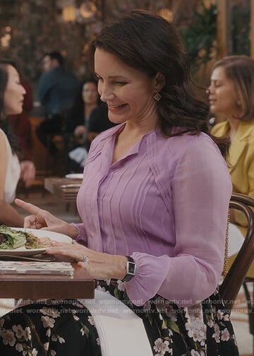 Charlotte’s lavender pleated blouse on And Just Like That