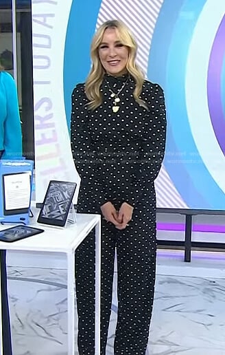 Chassie’s black polka dot jumpsuit on Today