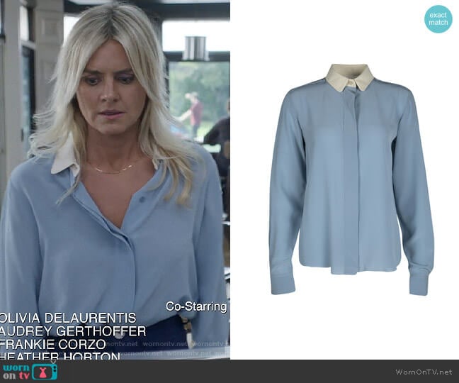 Chloe Contrasting collar blouse worn by Amy (Eliza Coupe) on Pivoting