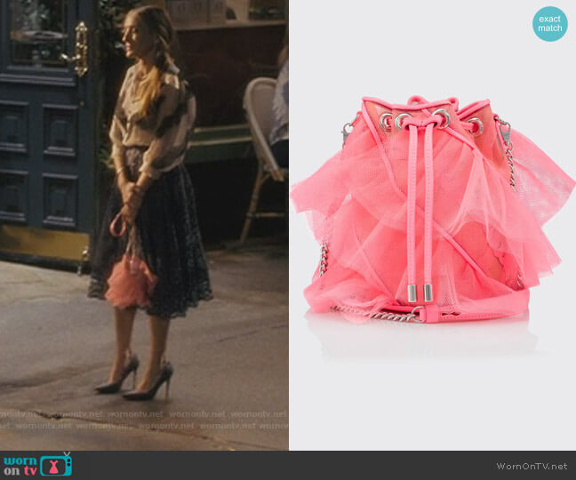 Christian Louboutin Marie Jane Tulle Ruffle Bucket Bag worn by Carrie Bradshaw (Sarah Jessica Parker) on And Just Like That