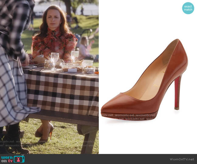 Christian Louboutin Pigalle Plato Napa 100mm Red Sole Pump worn by Charlotte York (Kristin Davis) on And Just Like That