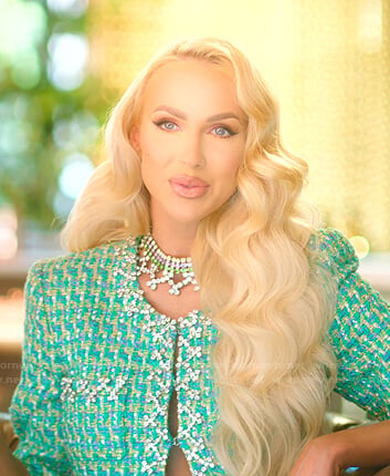 Christine’s green embellished tweed jacket on Selling Sunset