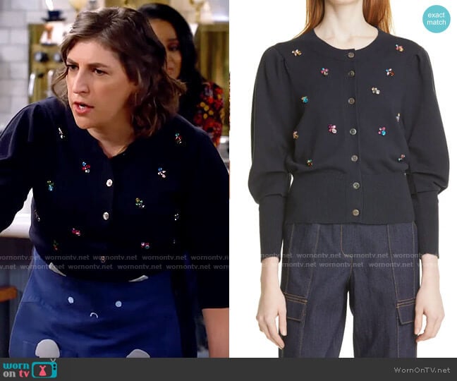 Cinq a Sept Cece Embellished Cardigan worn by Kat Silver (Mayim Bialik) on Call Me Kat