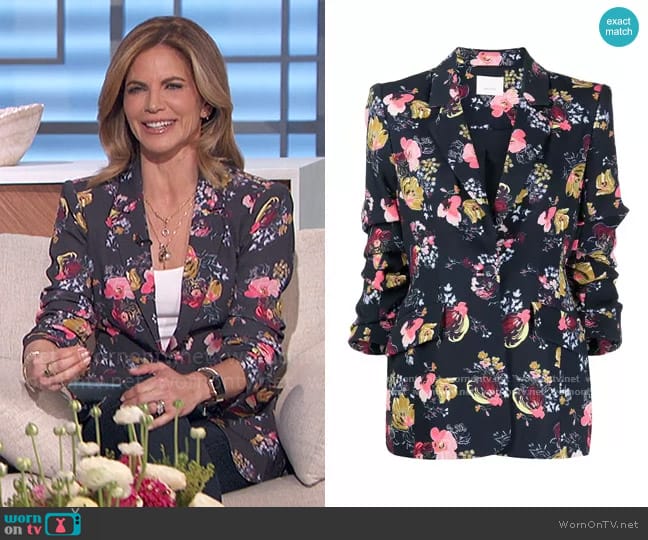 Cinq a Sept Floral Ruched Sleeve Blazer worn by Natalie Morales on The Talk