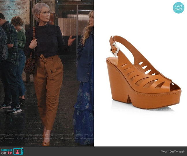 Clergerie Diane Cutout Leather Wedges worn by Miranda Hobbs (Cynthia Nixon) on And Just Like That