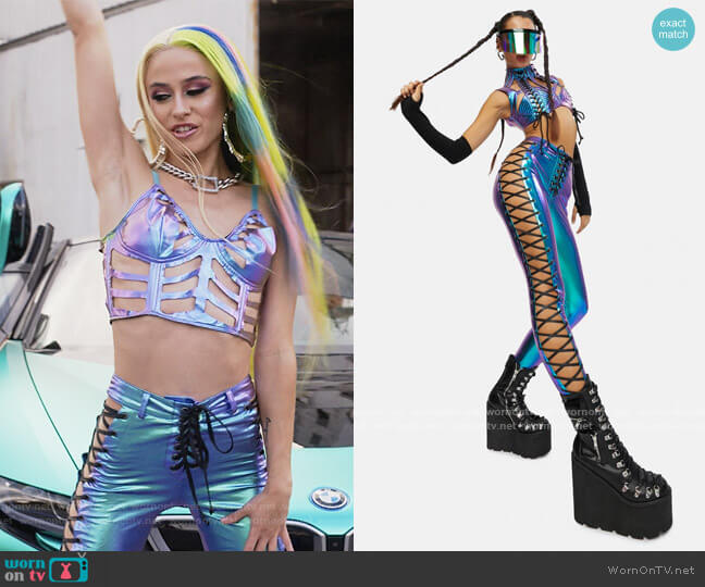 Club Exx Aqua Rowdy Room Lace-up Pants