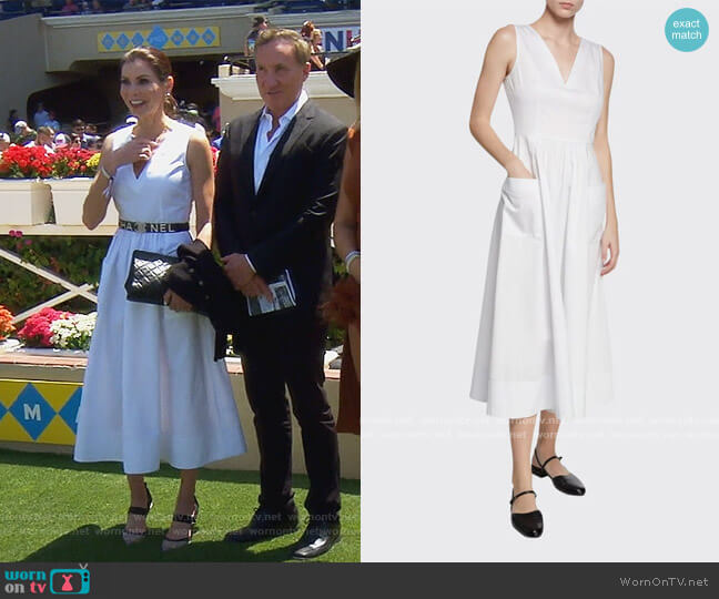 Co Sleeveless V-Neck Cotton Dress w/ Pockets worn by Heather Dubrow on The Real Housewives of Orange County