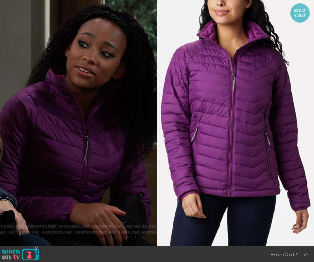 Columbia Powder Lite Jacket worn by Trina (Sydney Mikayla) on General Hospital