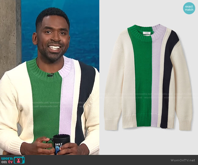 Cos Intarsia Vertical Striped Sweater worn by Justin Sylvester on E! News