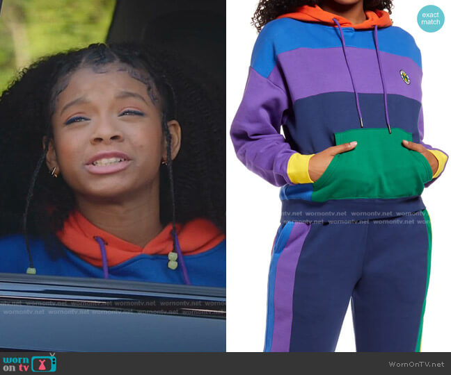 Cross Colours Colorblock Cotton Blend Hoodie worn by Aubrey Williams (Dani Lane) on Kenan