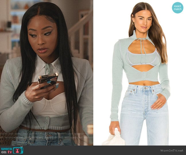 Danielle Guizio Knit Geo Cut Out Cardigan worn by Naomi (Brandy Norwood) on Queens
