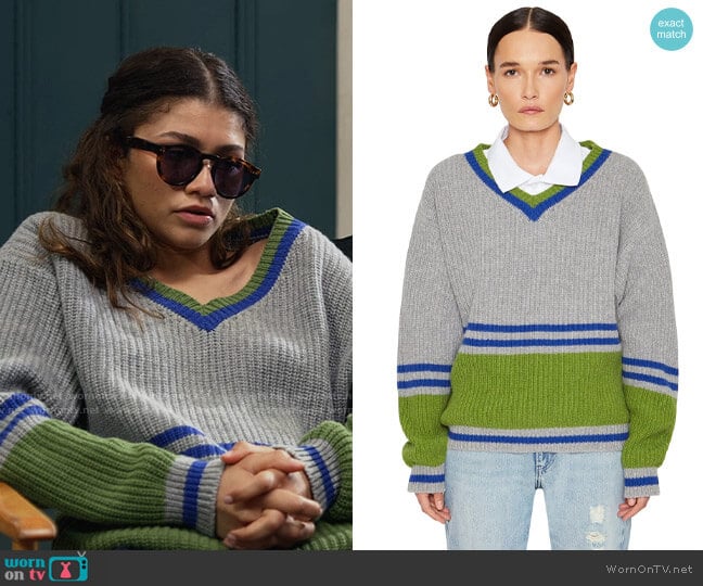Danielle Guizio Oversized Varsity Sweater worn by Rue Bennett (Zendaya) on Euphoria