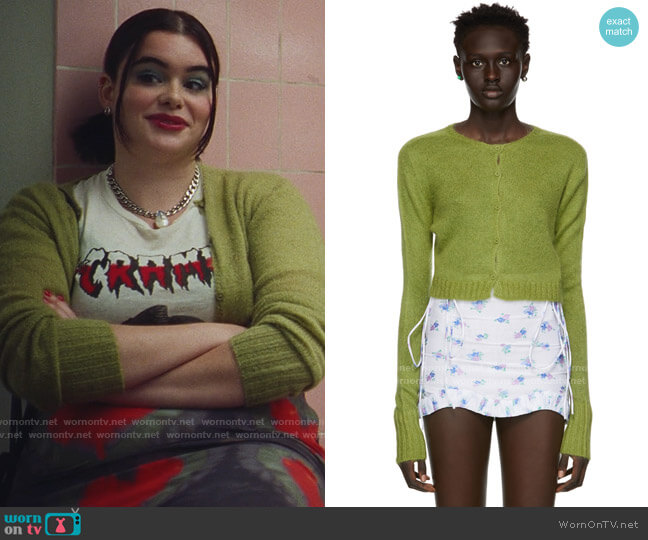 Danielle Guizio Green Mohair Cardigan worn by Kat Hernandez (Barbie Ferreira) on Euphoria