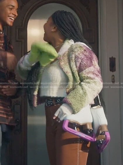 Delilah’s tie dye teddy jacket on The Equalizer