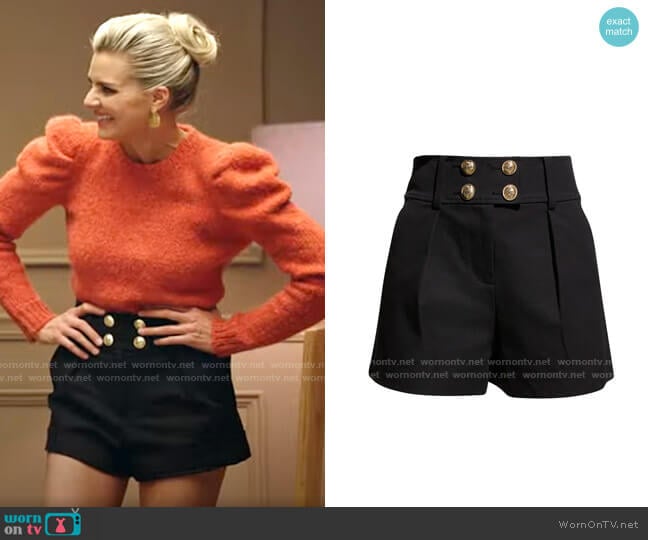 Derek Lam 10 Crosby Gemma Pleated High-Waist Shorts worn by Amy (Eliza Coupe) on Pivoting