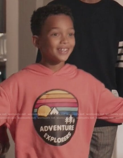 Devante’s coral Adventure’s graphic hoodie on Black-ish