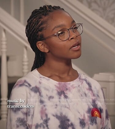Diane’s white and purple tie dye sweatshirt on Black-ish