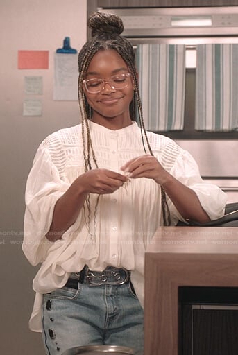 Diane’s white blouse and rhinestone embellished jeans on Black-ish