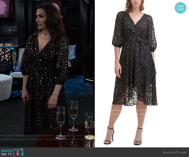 DKNY Metallic Clip Dot Faux Wrap Dress