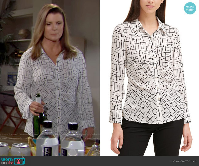DKNY Printed Ruched Blouse worn by Sheila Carter (Kimberlin Brown) on The Bold and the Beautiful