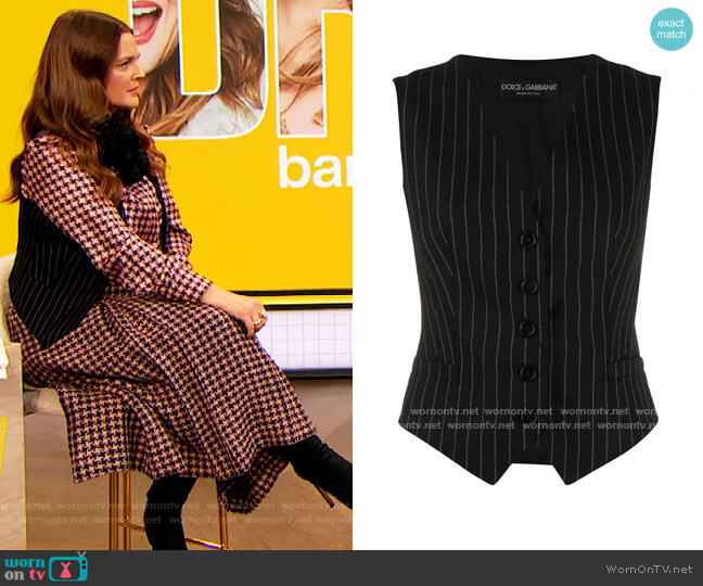 Dolce and Gabbana Pinstripe Waistcoat worn by Drew Barrymore on The Drew Barrymore Show