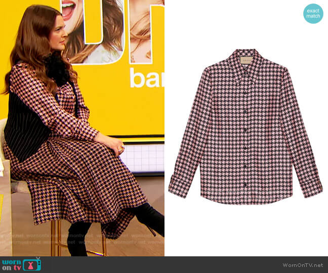 Gucci G Square Houndstooth Shirt worn by Drew Barrymore on The Drew Barrymore Show