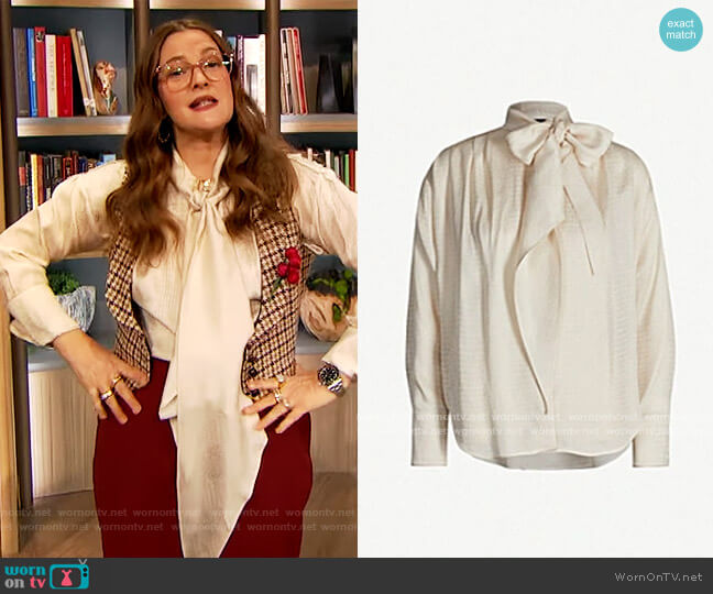 Max Mara Moviso Blouse worn by Drew Barrymore on The Drew Barrymore Show