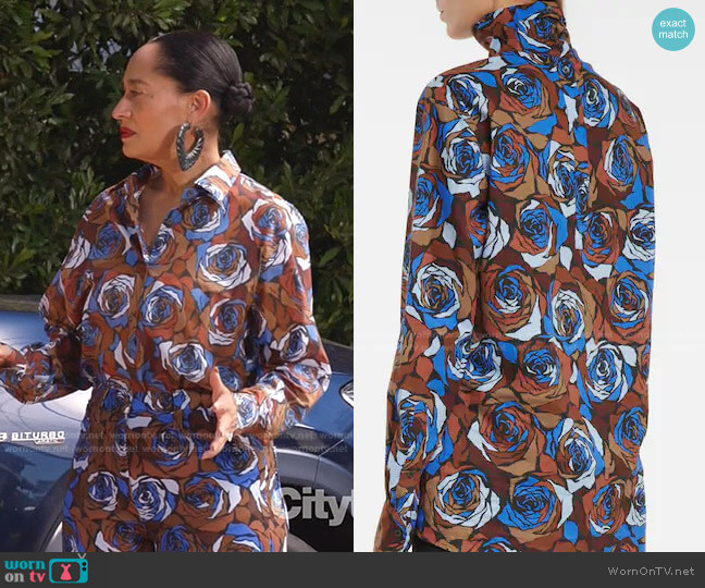 Dries van Noten Floral Cotton Blouse worn by Rainbow Johnson (Tracee Ellis Ross) on Black-ish
