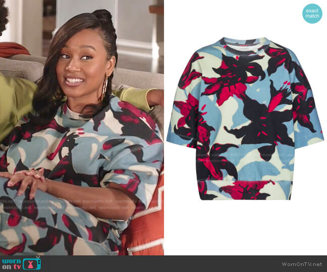 Dries van Noten Floral Cotton Jersey Sweatshirt worn by Olivia Lockhart (Katlyn Nichol) on Black-ish