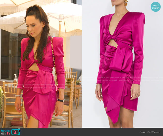 Dundas Satin Long-sleeve Cut-out Dress In Pink worn by Davina Potratz on Selling Sunset