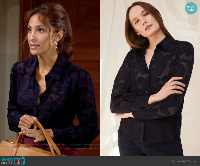 Ecru Macgraw Easy Shirt in Indigo worn by Lily Winters (Christel Khalil) on The Young and the Restless