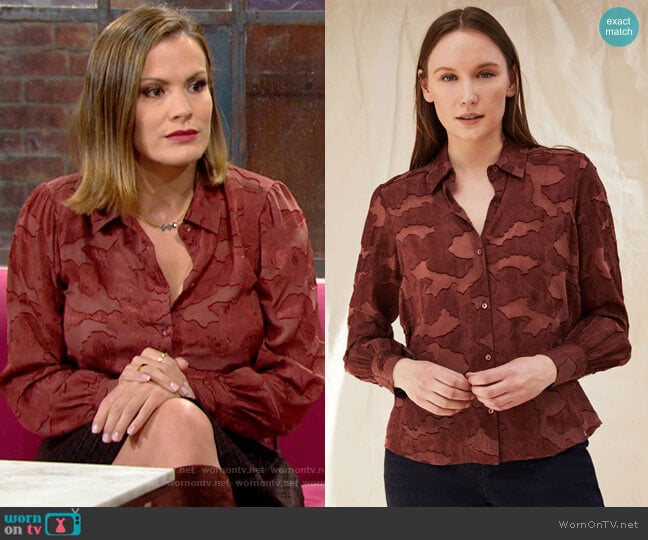 Ecru Macgraw Easy Shirt in Rust Paisley worn by Chelsea Lawson (Melissa Claire Egan) on The Young and the Restless