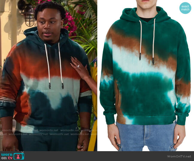 Eleven Paris Tie Dye Pullover Hoodie worn by Marty (Marcel Spears) on The Neighborhood