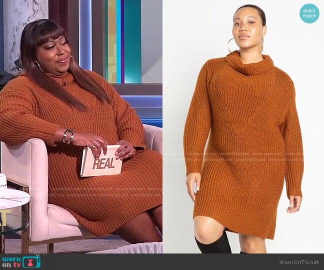 Eloquii Funnel Neck Sweater Dress worn by Loni Love on The Real