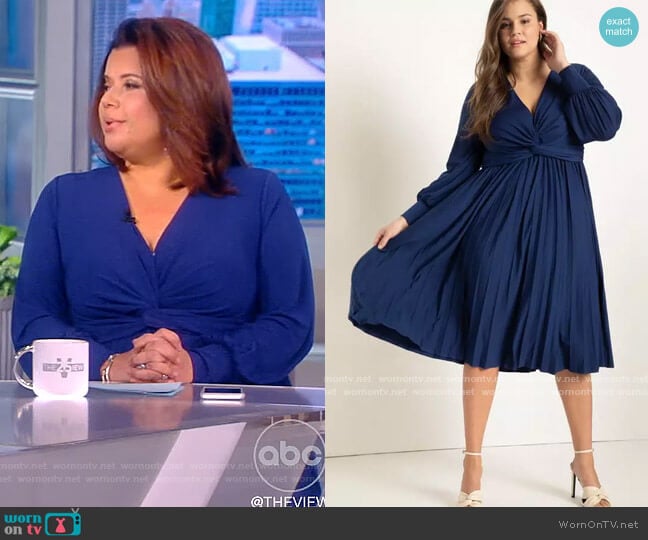 Eloquii Knot Front Pleated Skirt Dress worn by Ana Navarro on The View