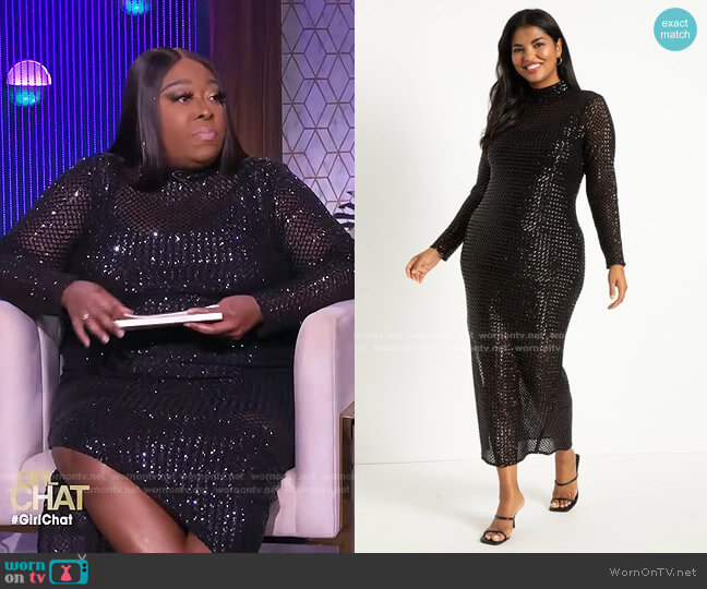 Eloquii Sheer Sequin Column Maxi Dress worn by Loni Love on The Real