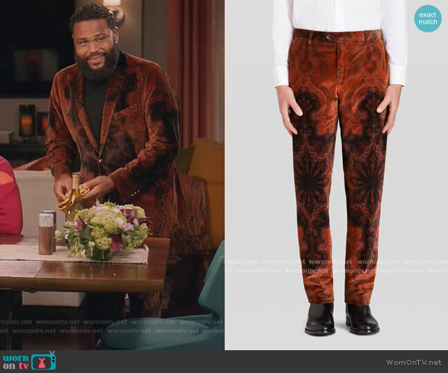 Etro Paisley Print Velvet Trousers worn by Andre Johnson (Anthony Anderson) on Black-ish