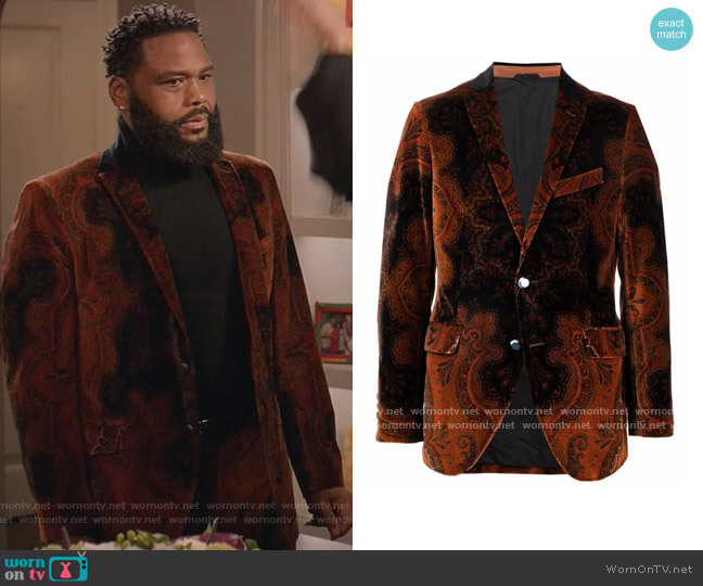 Etro Paisley Print Velvet Blazer worn by Andre Johnson (Anthony Anderson) on Black-ish