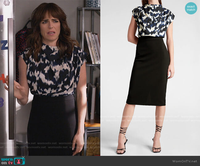 Express Printed Draped Mock Neck Midi Dress worn by Marina (Karla Souza) on Home Economics