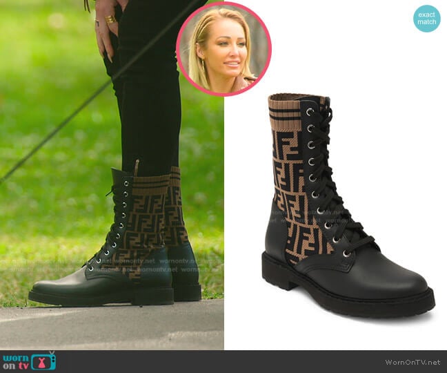 Fendi Rockoko Knit Leather Combat Boots worn by Mary Fitzgerald on Selling Sunset