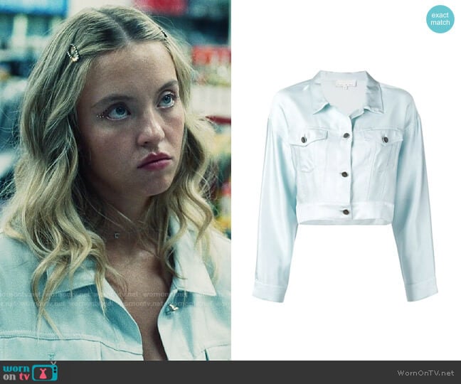 Fleur du Mal Cropped Denim Jacket worn by Cassie Howard (Sydney Sweeney) on Euphoria