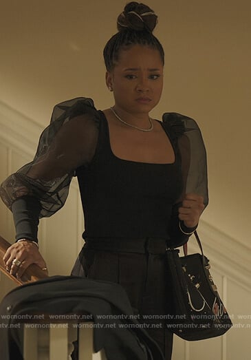 Lauren’s black tulle sleeve sweater on Our Kind of People