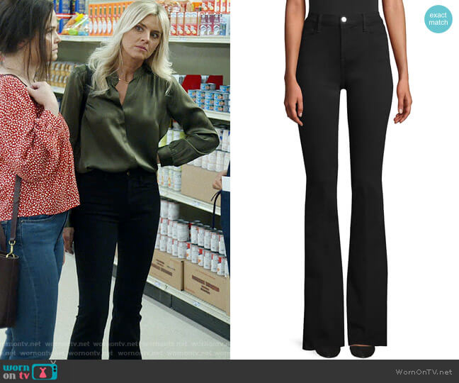 Frame Le High Flare Jeans in Film Noir worn by Amy (Eliza Coupe) on Pivoting