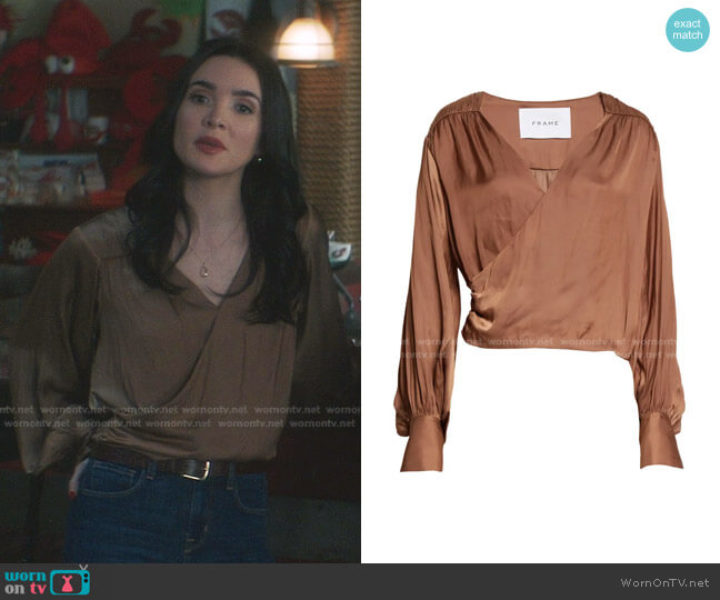 Frame Long Sleeve Crossover Top in Bronze worn by Bess (Maddison Jaizani) on Nancy Drew