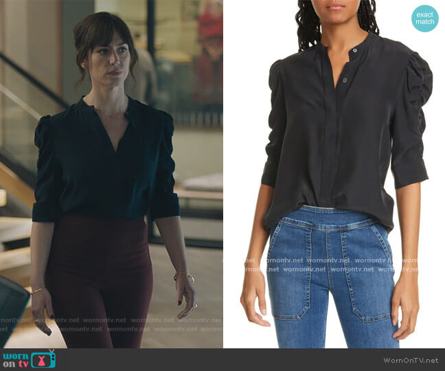 Frame Shirred Sleeve Silk Blouse worn by Wendy Rhoades (Maggie Siff) on Billions
