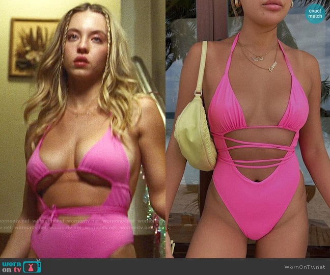 Frankies Bikinis Gemma Wrap One Piece Swimsuit worn by Cassie Howard (Sydney Sweeney) on Euphoria